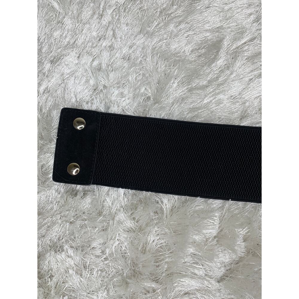 Black 3D Flower Belt Rhinestone Center Stretch Wide Belt Sz Small Medium - Picture 9 of 12